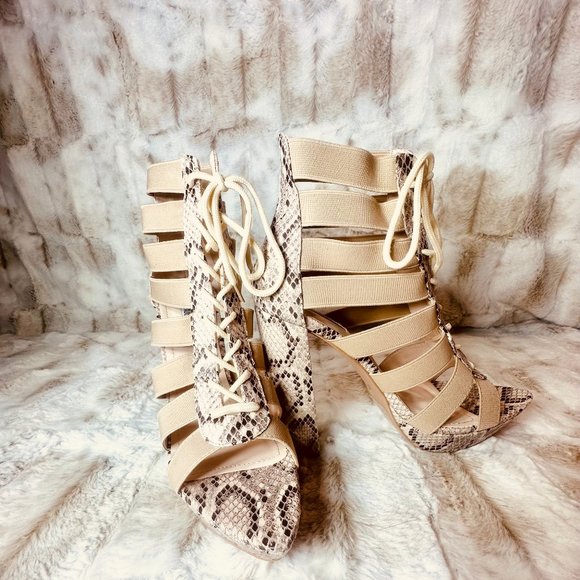 Cape Robbin Nude Open Toe Snake Print 5" Chunky Heel - Picture 5 of 12